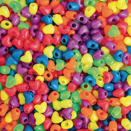 S&S® Worldwide Neon Plastic Heart Pony Beads, 12mm